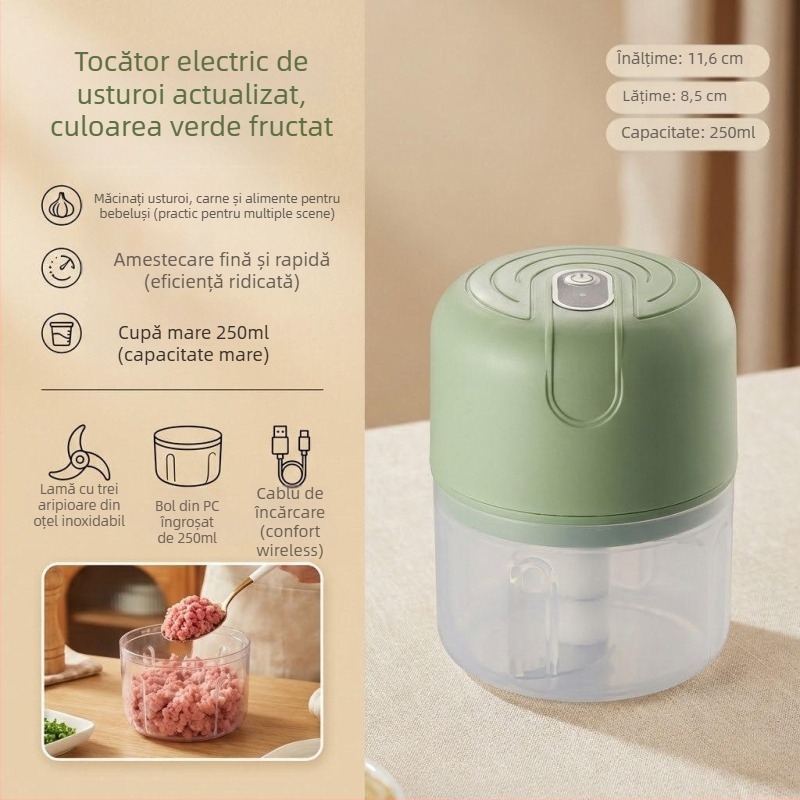 Presă electrică pentru usturoi, instrument de bucătărie multifuncțional pentru pastă de usturoi și ingrediente uscate, mic procesor de alimente și râșniță de carne
