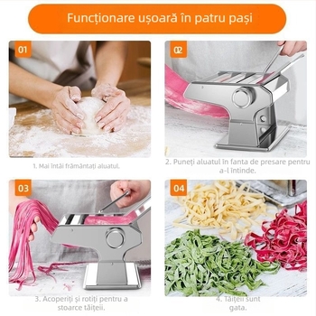 Mașină manuală din oțel inoxidabil pentru întins aluat și tăierea tăițeilor cu două lame, pentru foi de găluște și wonton
