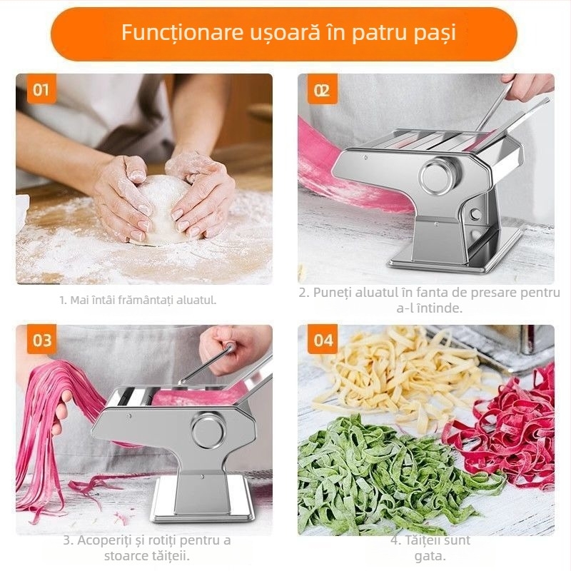 Mașină manuală din oțel inoxidabil pentru întins aluat și tăierea tăițeilor cu două lame, pentru foi de găluște și wonton