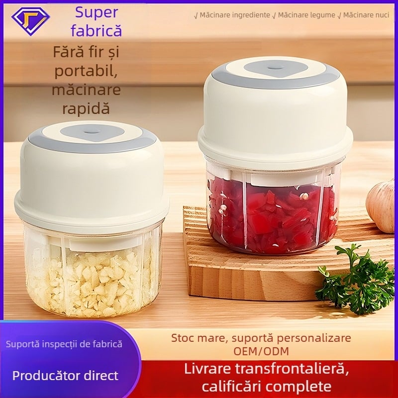 Presa de usturoi electrică, mini, fără fir, aparat compact pentru usturoi, multifuncțional