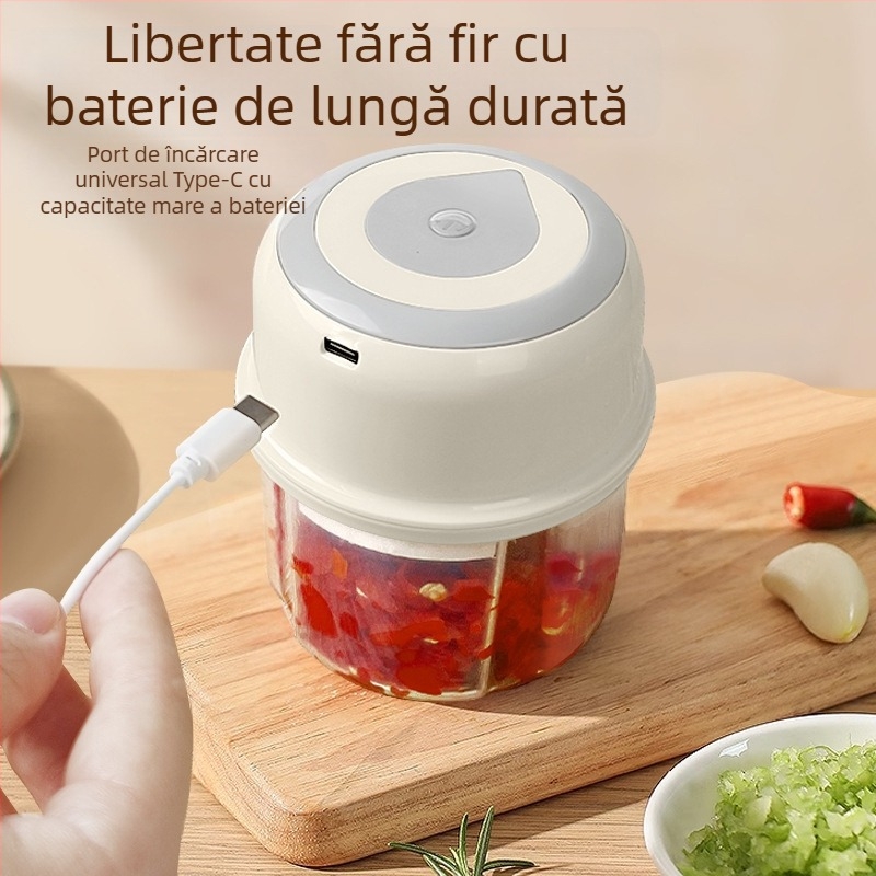 Presa de usturoi electrică, mini, fără fir, aparat compact pentru usturoi, multifuncțional