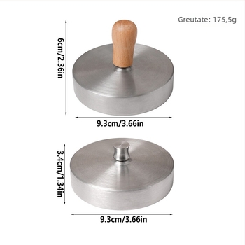 Presă manuală pentru burger cu mâner circular din lemn, placă din oțel inoxidabil și matriță pentru chiftele