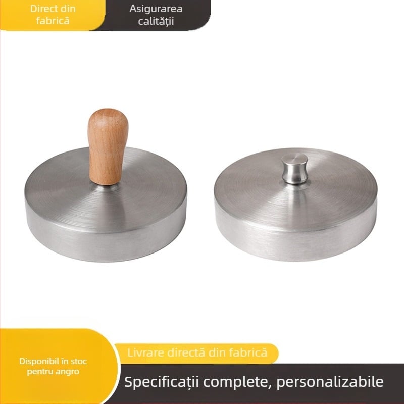 Presă manuală pentru burger cu mâner circular din lemn, placă din oțel inoxidabil și matriță pentru chiftele