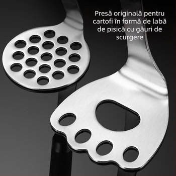 Presă de cartofi din oțel inoxidabil, mâner rosewood, în formă de labă de pisică — aparat manual pentru piureuri destinate bebelușilor