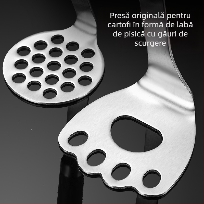 Presă de cartofi din oțel inoxidabil, mâner rosewood, în formă de labă de pisică — aparat manual pentru piureuri destinate bebelușilor