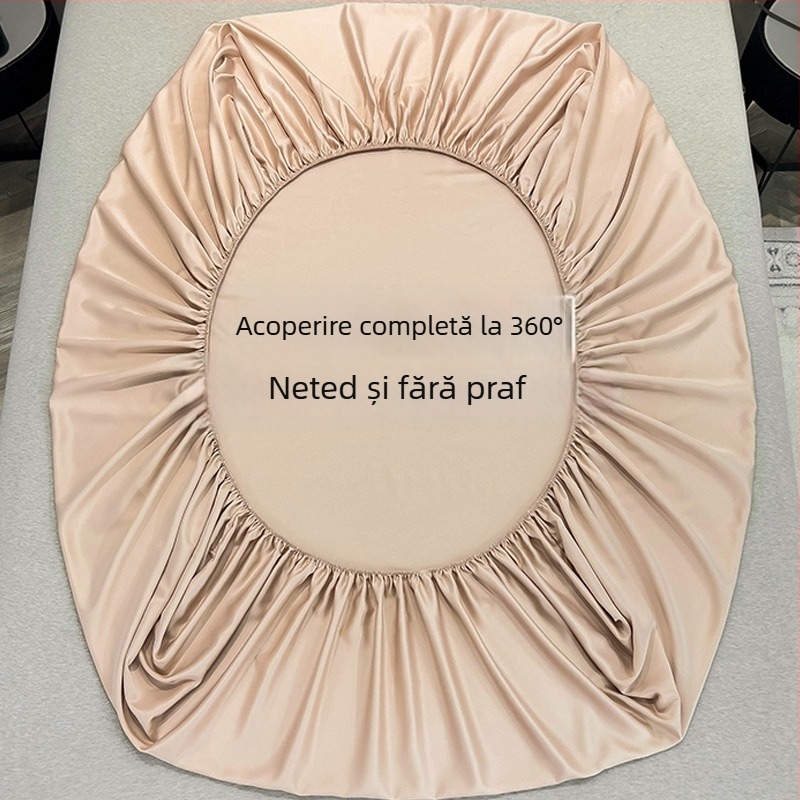 Set Ice Silk cu elastic – vară, culoare solidă, cu protecție pentru saltea, praf rezistent, 3 piese