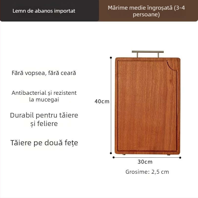 Tocător dublu din lemn de ebonie pentru bucătărie – tocător din lemn masiv pentru carne și fructe