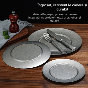 Farfurie din oțel inoxidabil, stil japonez vintage, aspect patinat, farfurie pentru grătar, farfurie pentru steak, farfurie pentru oase, farfurie puțin adâncă, farfurie pentru hot pot