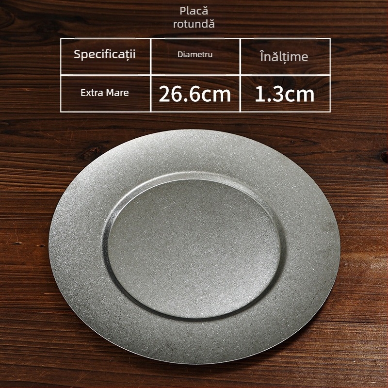 Farfurie din oțel inoxidabil, stil japonez vintage, aspect patinat, farfurie pentru grătar, farfurie pentru steak, farfurie pentru oase, farfurie puțin adâncă, farfurie pentru hot pot