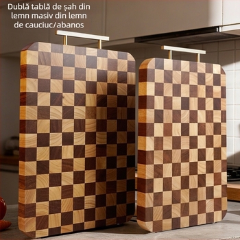 tocător din lemn de nuc cu model pătrat în checkerboard, cu două fețe, grosime dublă, din lemn masiv