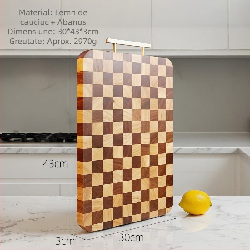 tocător din lemn de nuc cu model pătrat în checkerboard, cu două fețe, grosime dublă, din lemn masiv