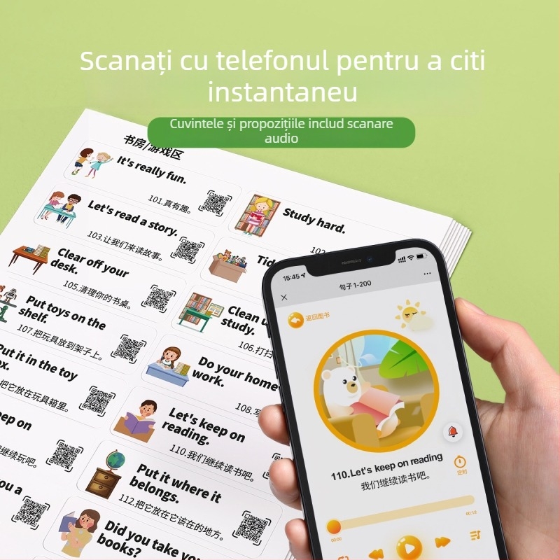 Set de stickere în limba engleză pentru scene familiale, conversații zilnice și vocabular pentru elevi din învățământul primar