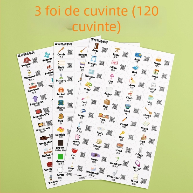 Set de stickere în limba engleză pentru scene familiale, conversații zilnice și vocabular pentru elevi din învățământul primar