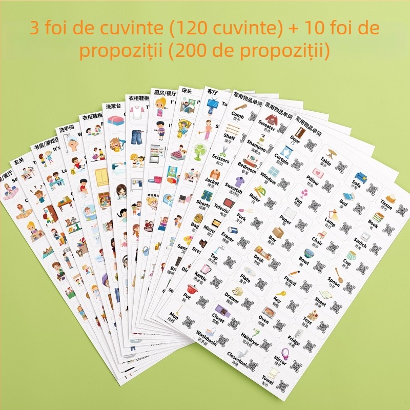 Set de stickere în limba engleză pentru scene familiale, conversații zilnice și vocabular pentru elevi din învățământul primar