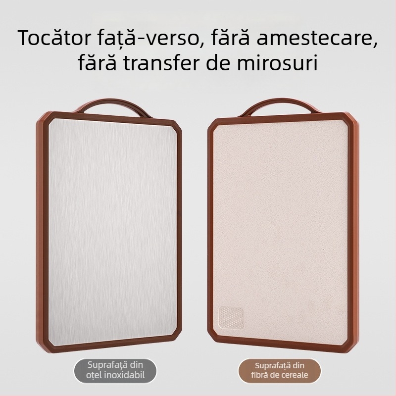 Placă de tăiat din oțel inoxidabil, cu fețe duble, îngroșată, antialunecare, antibacteriană, rezistentă la mucegai, pentru uz casnic.