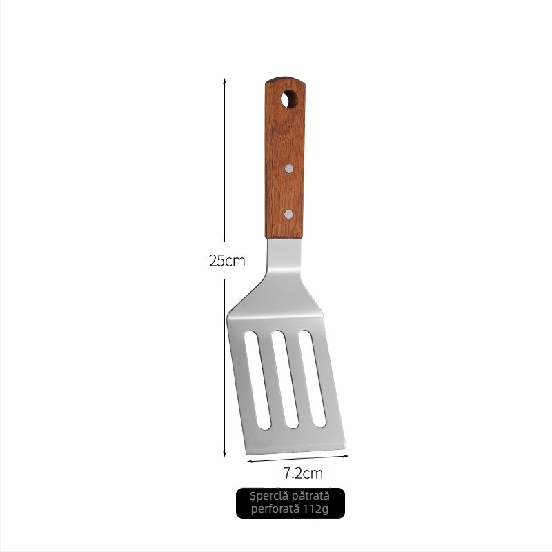 Spatulă din oțel inoxidabil cu mâner din lemn pentru Teppanyaki, steak, spatulă triunghiulară, pizza și clătite
