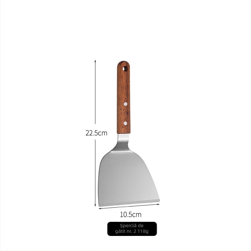 Spatulă din oțel inoxidabil cu mâner din lemn pentru Teppanyaki, steak, spatulă triunghiulară, pizza și clătite