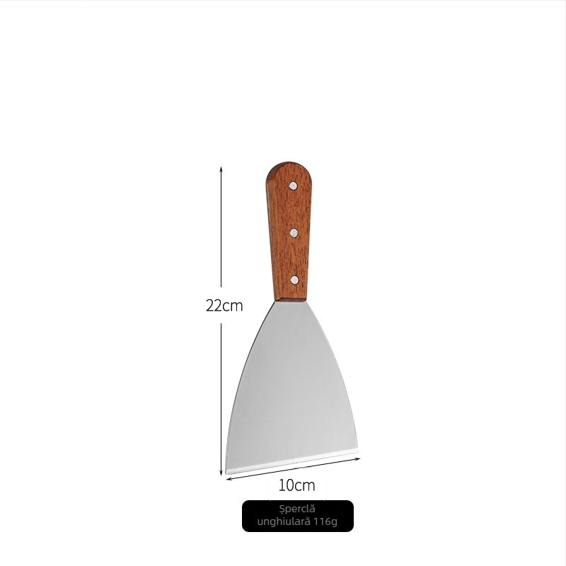 Spatulă din oțel inoxidabil cu mâner din lemn pentru Teppanyaki, steak, spatulă triunghiulară, pizza și clătite
