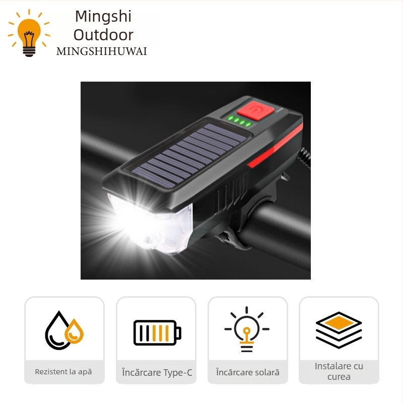 Lumină frontală pentru bicicletă de munte, încărcare USB, LED rezistent la apă, pentru plimbări nocturne