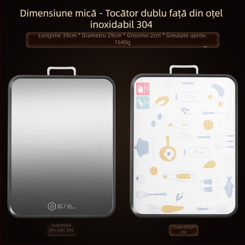 Tăietor din oțel inoxidabil 304, antibacterian și rezistent la mucegai, placă de tăiere dublu‑față, pentru fructe și alimente, calitate alimentar