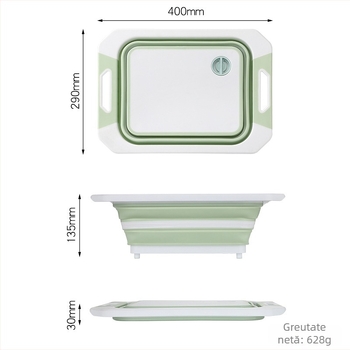 Tocător pliabil cu coș de scurgere, bazin de spălat din plastic, portabil pentru bucătărie