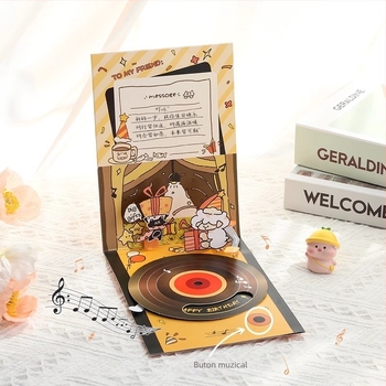 Felicitare de ziua de naștere cu înregistrare vocală și muzică stereo, card DIY realizat manual