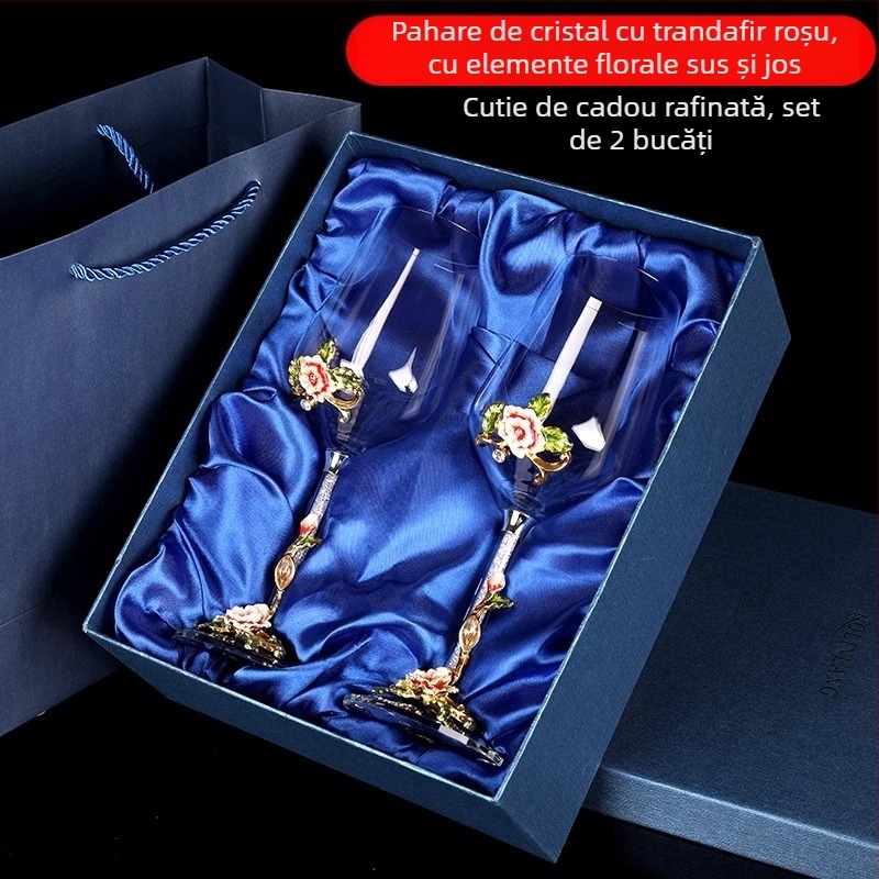 Set creativ de pahare vin roșu emailate, decantor, pahare din cristal pentru uz casnic, pahare înalte de vin, cadou de nuntă