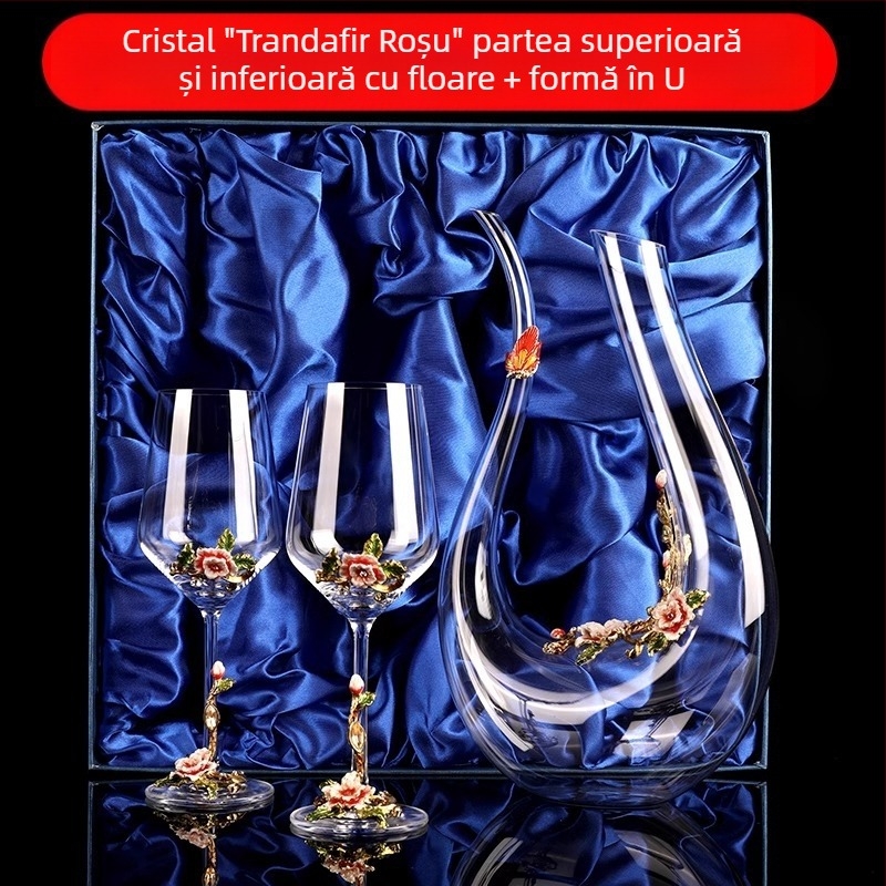 Set creativ de pahare vin roșu emailate, decantor, pahare din cristal pentru uz casnic, pahare înalte de vin, cadou de nuntă