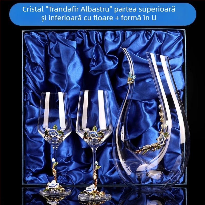Set creativ de pahare vin roșu emailate, decantor, pahare din cristal pentru uz casnic, pahare înalte de vin, cadou de nuntă
