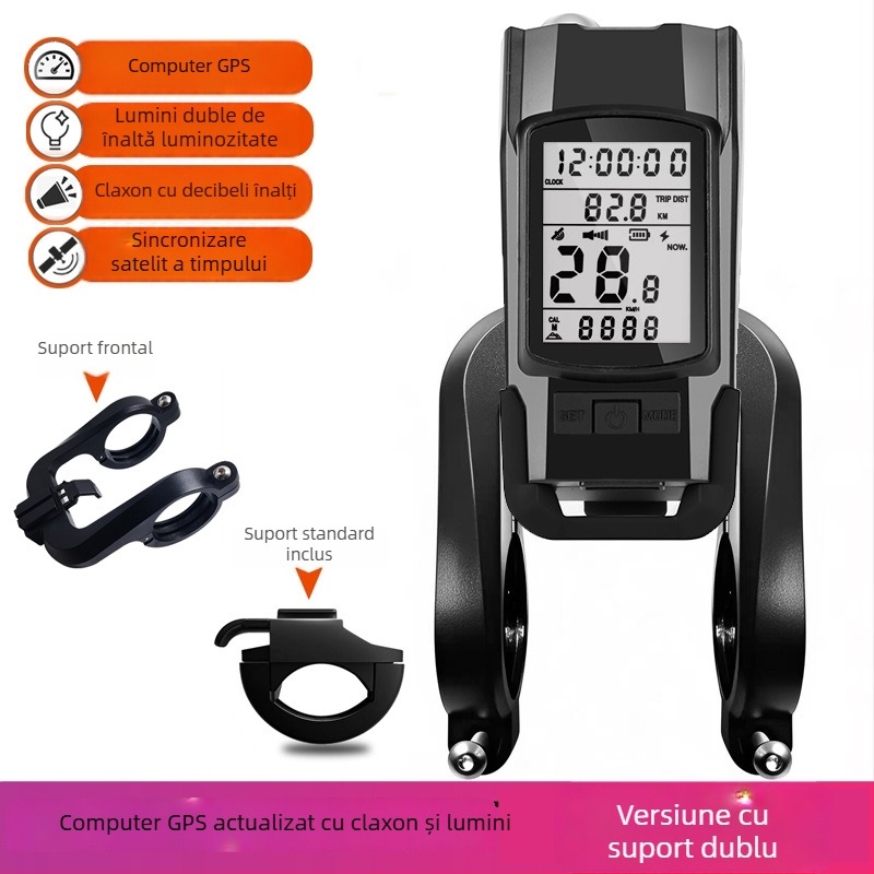 Lumină frontală pentru bicicletă de munte, computer de bicicletă wireless 3 în 1, lumină de avertizare sonoră, iluminare pentru noapte pentru bicicletă de drum