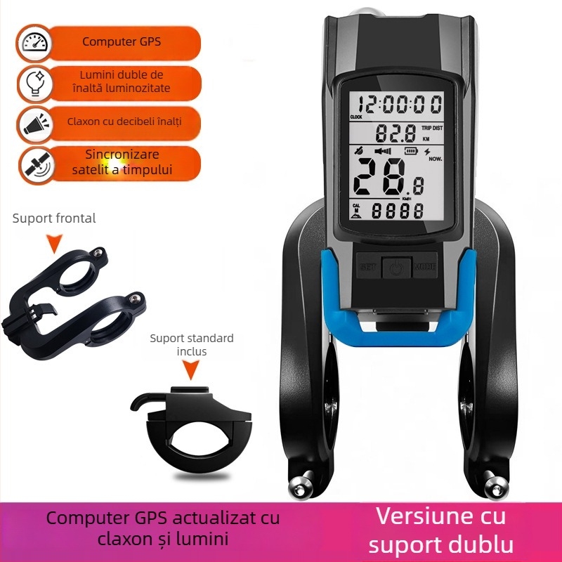Lumină frontală pentru bicicletă de munte, computer de bicicletă wireless 3 în 1, lumină de avertizare sonoră, iluminare pentru noapte pentru bicicletă de drum