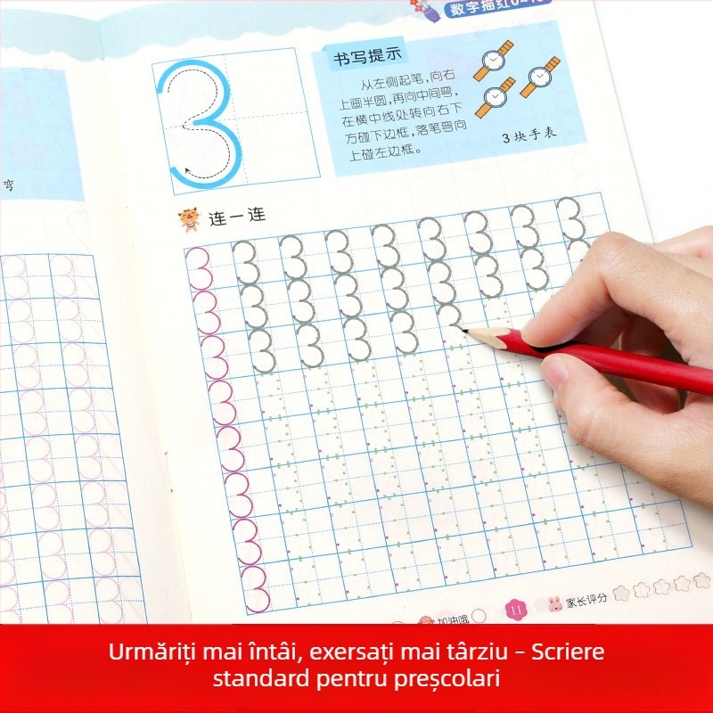 Carte de scriere pentru copii 3–8 ani: trasare cu roșu a numerelor – pregătire pentru grădiniță