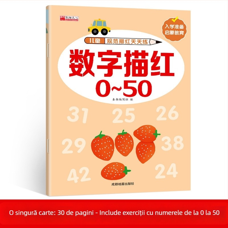 Carte de scriere pentru copii 3–8 ani: trasare cu roșu a numerelor – pregătire pentru grădiniță