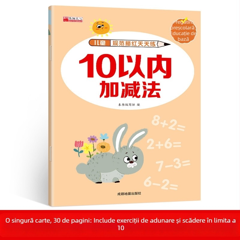 Carte de scriere pentru copii 3–8 ani: trasare cu roșu a numerelor – pregătire pentru grădiniță