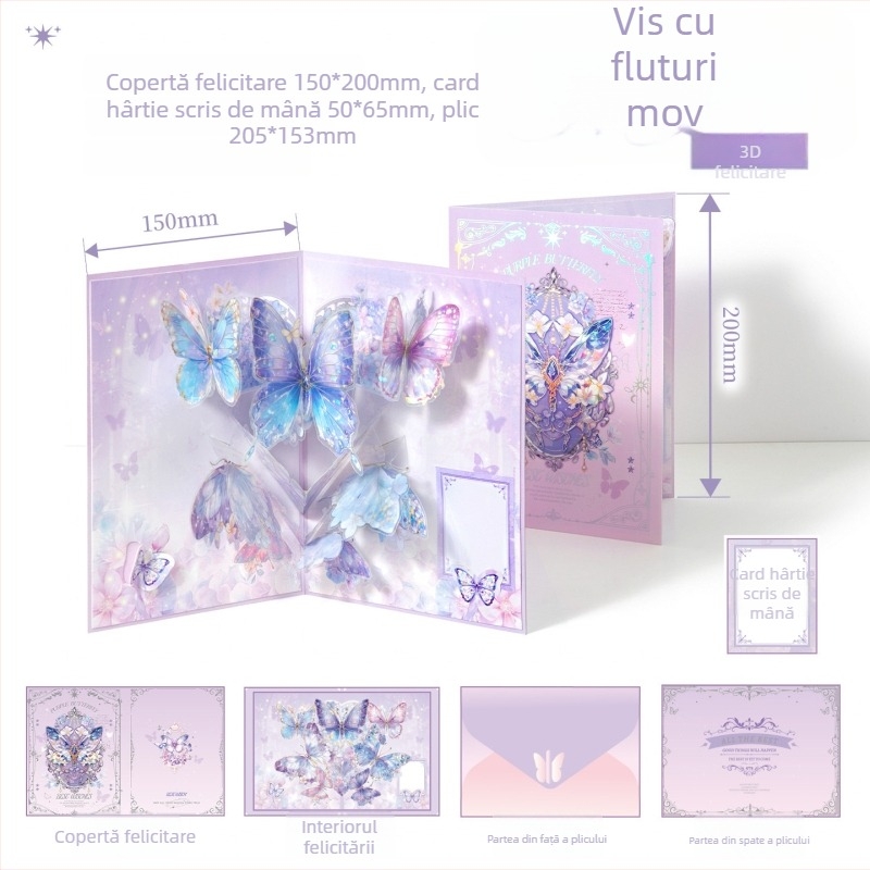Xinmo 3D felicitare cu design floral și fluture, serie ștanțare aurie, scriere posibilă, senzație premium, plic, card pliabil, urări de sărbători