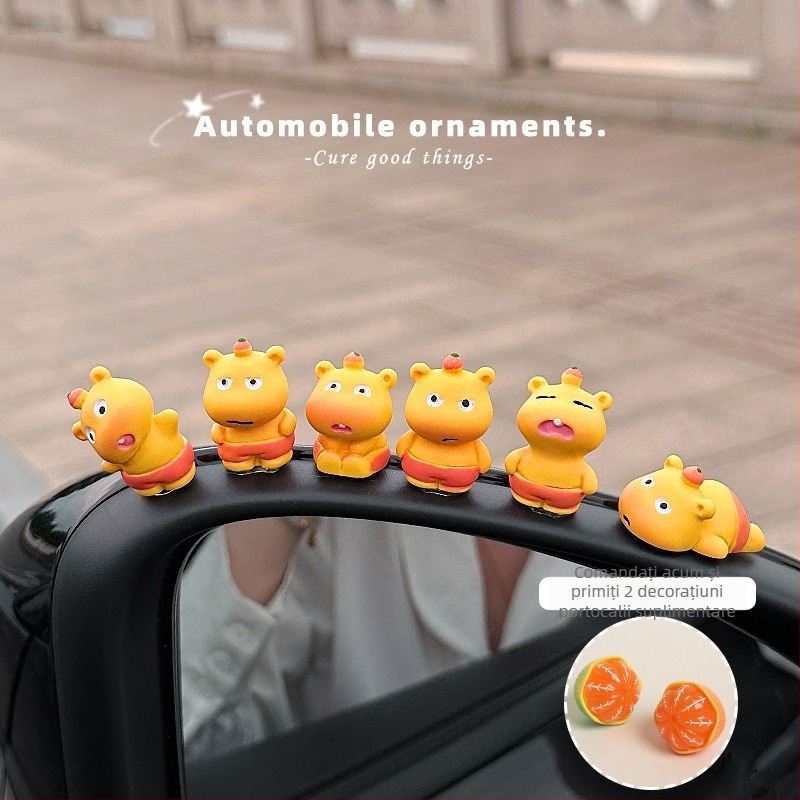 Ornament auto: capibara drăguță Lulu, figură pentru ecranul central de control, decor interior, accesoriu pentru vehicule electrice
