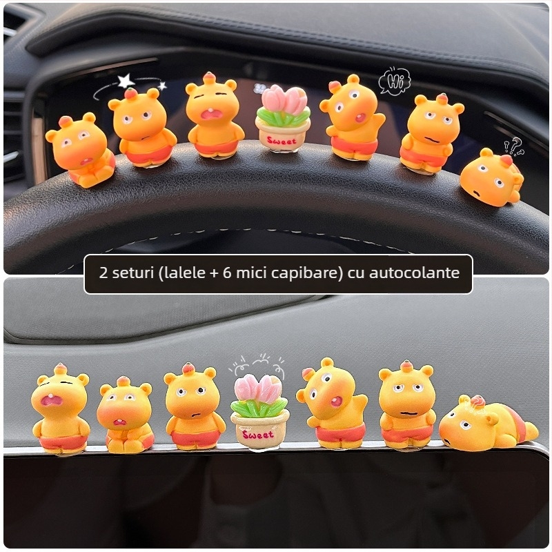 Ornament auto: capibara drăguță Lulu, figură pentru ecranul central de control, decor interior, accesoriu pentru vehicule electrice