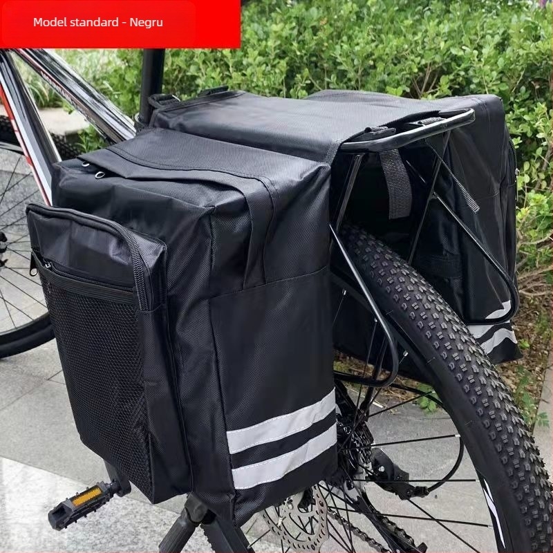 Geantă pentru portbagajul din spate al bicicletei, pentru MTB, geantă dublă pentru portbagaj și geantă pentru șa, neagră