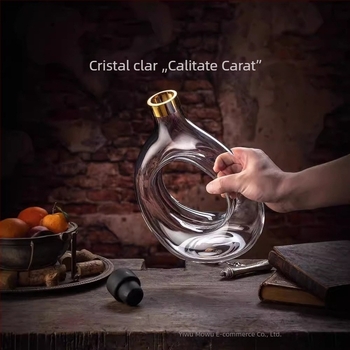 Decantor din cristal pentru vin roșu, manufactură manuală, capacitate mare peste 1000 ml, design retro luxos