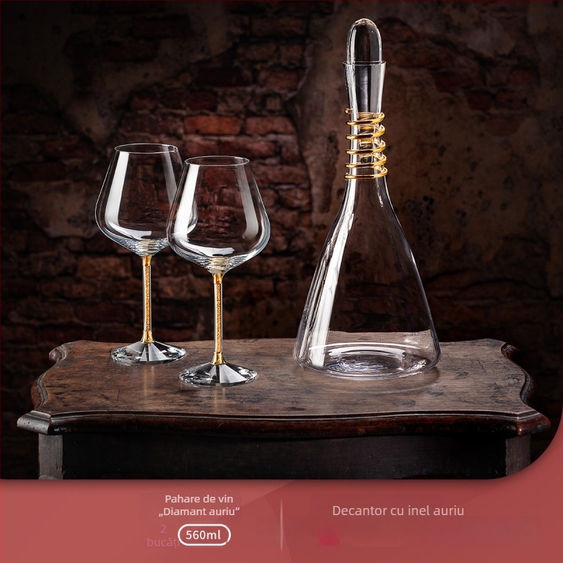 Decantor din cristal pentru vin roșu, manufactură manuală, capacitate mare peste 1000 ml, design retro luxos