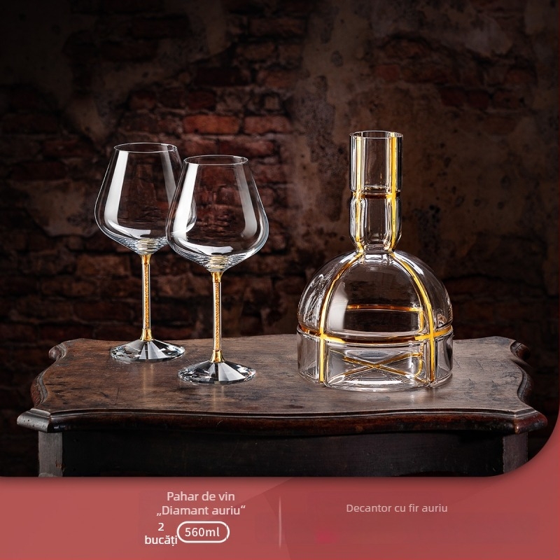 Decantor din cristal pentru vin roșu, manufactură manuală, capacitate mare peste 1000 ml, design retro luxos