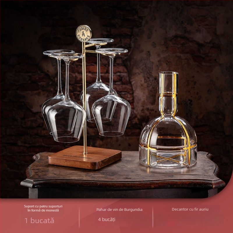Decantor din cristal pentru vin roșu, manufactură manuală, capacitate mare peste 1000 ml, design retro luxos