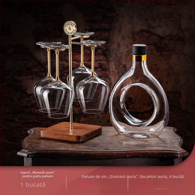 Decantor din cristal pentru vin roșu, manufactură manuală, capacitate mare peste 1000 ml, design retro luxos
