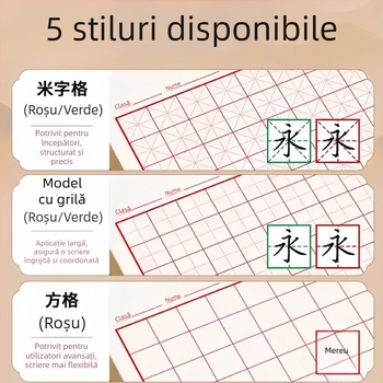 Carte de exerciții de caligrafie cu grilă pătrată, pentru pix cu vârf dur, potrivită pentru elevi și adulți