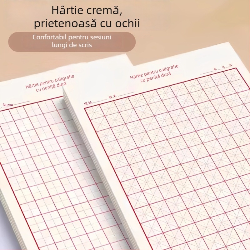 Carte de exerciții de caligrafie cu grilă pătrată, pentru pix cu vârf dur, potrivită pentru elevi și adulți