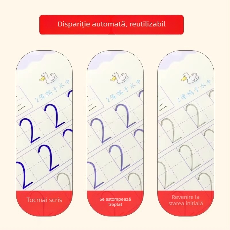 Carte de practică a scrisului pentru copii, cu canale pentru controlul pixului – exerciții zilnice de trasat, contur roșu, reutilizabilă