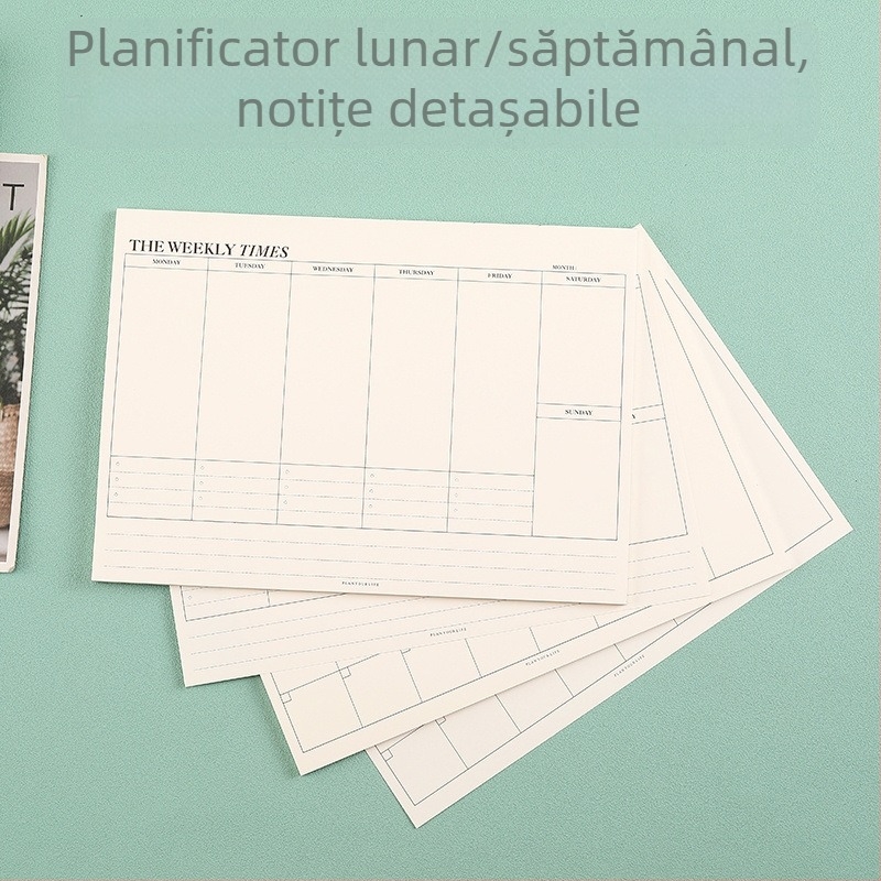 Planificator zilnic simplu pentru studiu: planificator săptămânal și lunar, caiet cu pagini detașabile pentru autodisciplină și gestionarea timpului