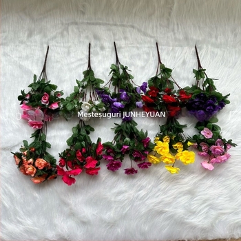 Rhododendron artificial, 7-ramificații, mic, floare de mătase, pentru sufragerie și decor exterior