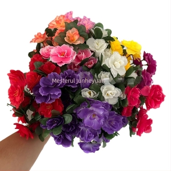 Rhododendron artificial, 7-ramificații, mic, floare de mătase, pentru sufragerie și decor exterior
