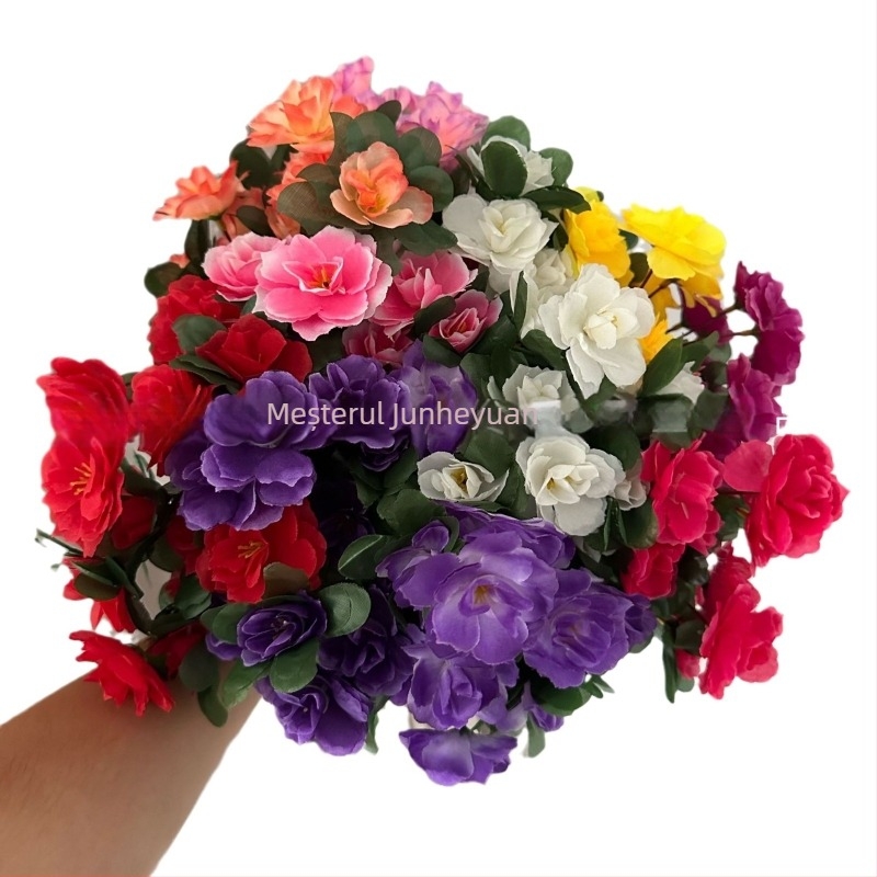 Rhododendron artificial, 7-ramificații, mic, floare de mătase, pentru sufragerie și decor exterior